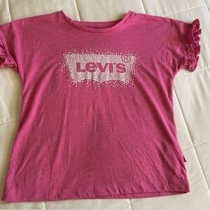 💕Cute Pink Levi’s Little Girls Top Size Medium Ruffles On The Sleeves